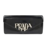 PRADA Leather Bi-Fold Long Wallet Black Silver Hardware 1MH037 Used