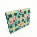 PRADA Leather Compact Wallet Floral Print Green Gold HDW 1MV204 Used - 图片 4