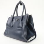 PRADA Triangle Logo Leather 2Way Bag Tote Bag Hand Bag Navy B2625M - 图片 3