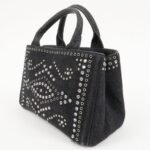 PRADA Canapa Mini Canvas Studs 2Way Shoulder Bag Hand Bag Black B2439G Used - 图片 3