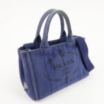 PRADA Logo Canapa Canvas 2Way Tote Bag Hand Bag Navy B2642B Used - 图片 4