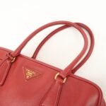 PRADA Triangle Logo Saffiano Leather Boston Bag Hand Bag Red BL0095 Used - 图片 6
