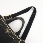 PRADA Triangle Logo Denim Canapa Bijoux 2Way Hand Bag Black B2642B - 图片 6