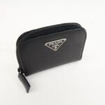 PRADA Triangle Logo Saffiano Leather Round Zippy Coin Case Black - 图片 4