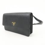 PRADA Saffiano Leather Shoulder Wallet Shoulder Bag Black BT1019 - 图片 3