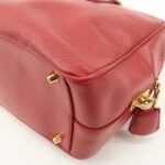 PRADA Triangle Logo Saffiano Leather Boston Bag Hand Bag Red BL0095 Used - 图片 12