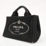 PRADA Logo Canapa Mini Canvas Tote Bag Hand Bag Black BN2439 Used - 图片 3