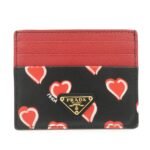 PRADA Saffiano Leather Heart Card Case Black Red White 1MC025