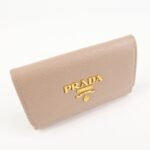 PRADA Logo Leather 4 Rings Key Case Key Holder Beige 1PG004 Used - 图片 4