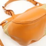 PRADA Triangle Logo Raffia Leather Shoulder Bag Beige Orange - 图片 12