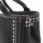 PRADA Canapa Mini Canvas Studs 2Way Shoulder Bag Hand Bag Black B2439G Used - 图片 16