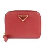 PRADA Triangle Logo Round Zippy Coin Case Red 1MO268 Used