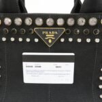PRADA Triangle Logo Denim Canapa Bijoux 2Way Hand Bag Black B2642B - 图片 24