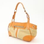 PRADA Triangle Logo Raffia Leather Shoulder Bag Beige Orange - 图片 3
