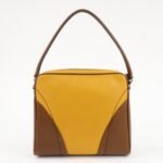 PRADA Leather Shoulder Bag Hand Bag Bi-color Mustard Brown Used - 图片 2