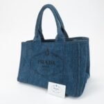 PRADA Triangle Logo Canapa Canvas Denim Hand Bag Navy B1877B Used - 图片 24