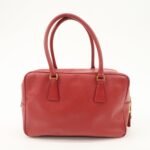 PRADA Triangle Logo Saffiano Leather Boston Bag Hand Bag Red BL0095 Used - 图片 2