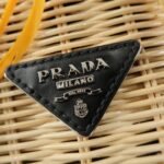 PRADA Wicker Canvas Basket Bag Beige Multicolor Silver HDW 1BG835 Used - 图片 16