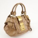 MIU MIU Leather Side Ribbon 2Way Bag Hand Bag Beige Gold - 图片 4