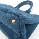 PRADA Triangle Logo Canapa Canvas Denim Hand Bag Navy B1877B Used - 图片 13