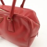PRADA Triangle Logo Saffiano Leather Boston Bag Hand Bag Red BL0095 Used - 图片 14