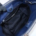 PRADA Triangle Logo Leather 2Way Bag Tote Bag Hand Bag Navy B2625M - 图片 20