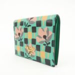 PRADA Leather Compact Wallet Floral Print Green Gold HDW 1MV204 Used - 图片 3