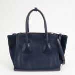 PRADA Triangle Logo Leather 2Way Bag Tote Bag Hand Bag Navy B2625M - 图片 2