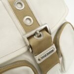 PRADA Triangle Logo Leather Nylon Shoulder Bag White Beige - 图片 16
