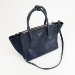 PRADA Triangle Logo Leather 2Way Bag Tote Bag Hand Bag Navy B2625M - 图片 4