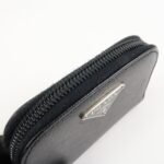 PRADA Triangle Logo Saffiano Leather Round Zippy Coin Case Black - 图片 13