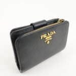 PRADA Saffiano Leather Bi-Fold Wallet Black Red Gold 1ML018 Used - 图片 4
