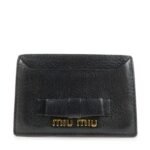 MIU MIU Leather Ribbon Card Case Black Gold Hardware 5MC208 Used