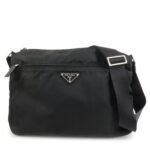 PRADA Triangle Logo Nylon Leather Shoulder bag Black