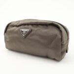 PRADA Set of 2 Leather Nylon Pouch Cosmetic Pouch Gray Khaki Used - 图片 3