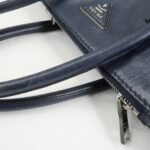 PRADA Triangle Logo Leather 2Way Bag Tote Bag Hand Bag Navy B2625M - 图片 9