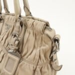 PRADA Logo Leather Gathered 2Way Hand Bag Beige BN1336 - 图片 16