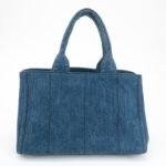 PRADA Triangle Logo Canapa Canvas Denim Hand Bag Navy B1877B Used - 图片 2