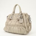 PRADA Logo Leather Gathered 2Way Hand Bag Beige BN1336 - 图片 3