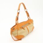 PRADA Triangle Logo Raffia Leather Shoulder Bag Beige Orange - 图片 4