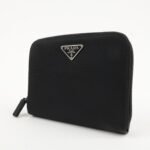 PRADA  Nylon Saffiano  Leather Bi-fold Round zippy Wallet Black Used - 图片 3