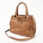 PRADA Logo Leather Ribbon 2Way Bag Hand Bag Brown BN2245 Used - 图片 3