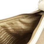 PRADA Logo Canvas Leather Shoulder Bag Hand Bag Beige White BR3429 - 图片 23