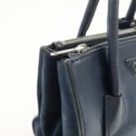PRADA Triangle Logo Leather 2Way Bag Tote Bag Hand Bag Navy B2625M - 图片 15