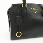 PRADA Leather 2Way Bag Hand Bag Black Gold Hardware Used - 图片 20