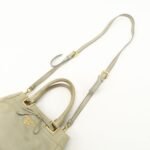 PRADA Logo Ribon Leather 2WAY Tote Bag Hand Bag Beige Gold HDW BN2245 Used - 图片 6