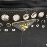 PRADA Triangle Logo Denim Canapa Bijoux 2Way Hand Bag Black B2642B - 图片 15