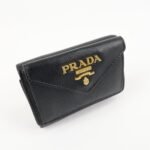 PRADA Saffiano Leather Tri-fold Wallet Black Gold Hardware 1MH021 Used - 图片 4