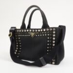 PRADA Triangle Logo Denim Canapa Bijoux 2Way Hand Bag Black B2642B - 图片 3