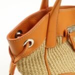 PRADA Triangle Logo Raffia Leather Shoulder Bag Beige Orange - 图片 16